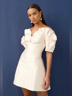 By Johnny Ramira Off Shoulder Dress Mini Champaign Lined Size US/4 AU/8